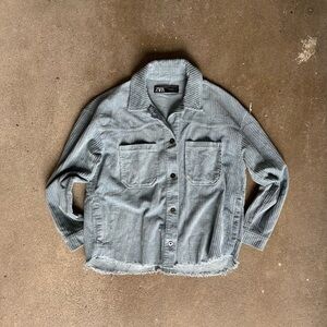 Zara Corduroy Shacket Raw Hem in Blue Size Extra Small Ribbed Jacket Coat